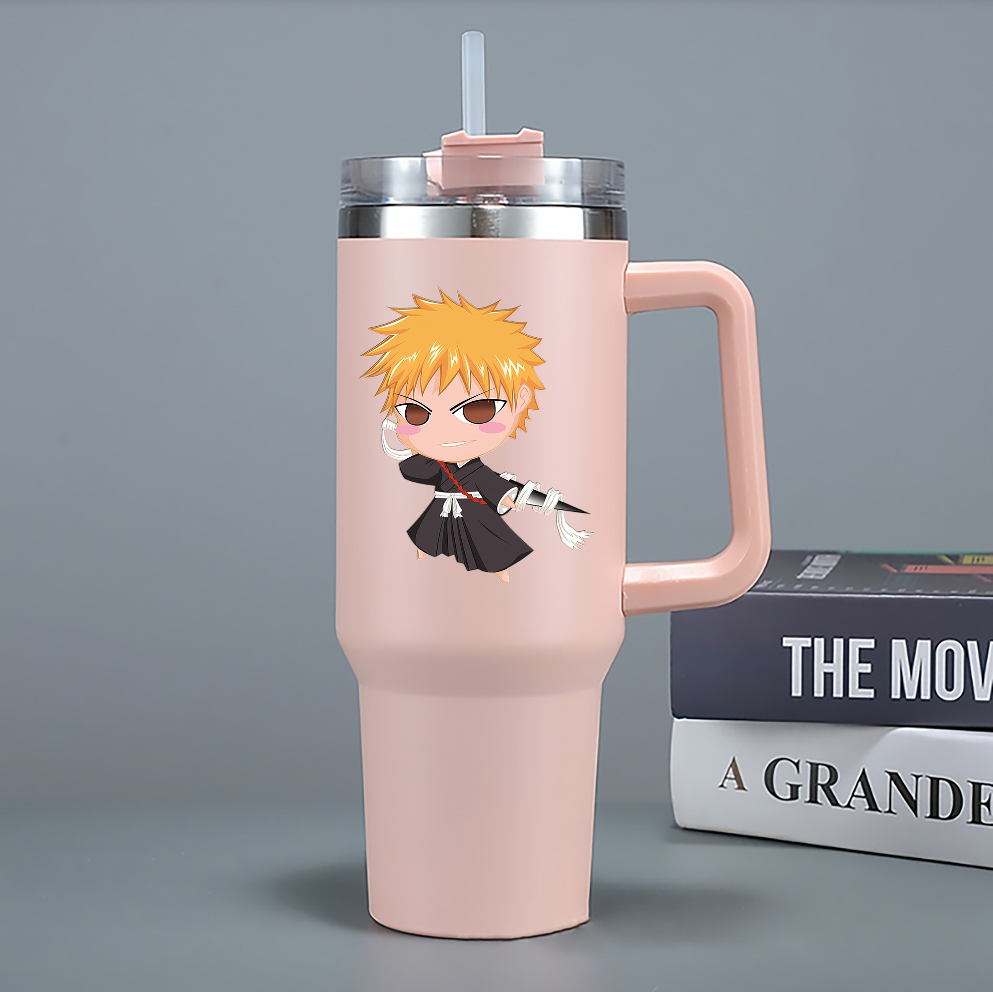（画像用） ブリーチ 黒崎一護（くろさき いちご）BLEACH Kurosaki Ichigo 1200mL車用タンブラー - クリスタルステッカー（プラスチックストロー付き）